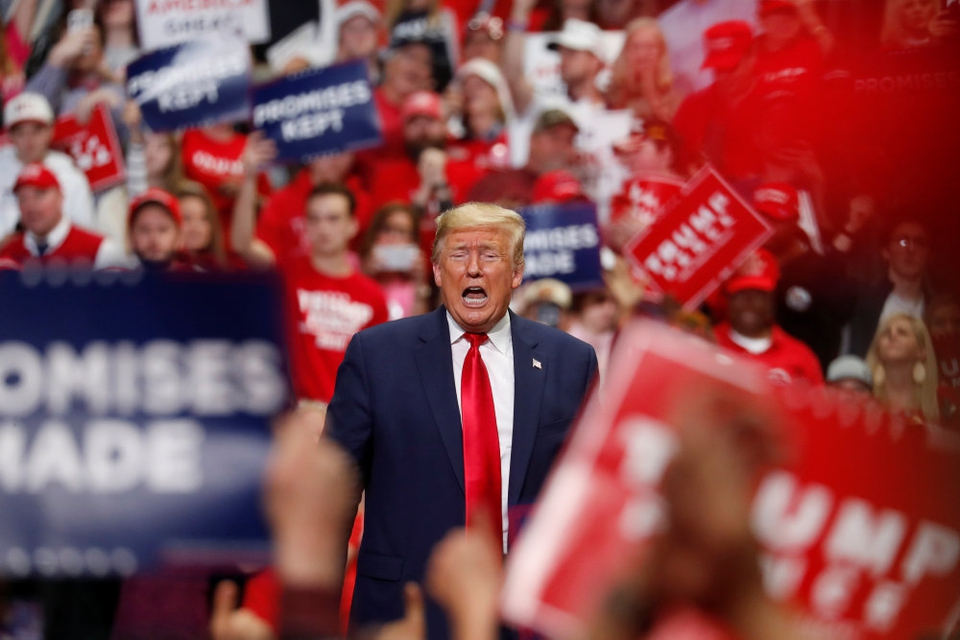 I næste uge vil USA's præsident, Donald Trump, igen møde sine vælgere ved vælgermøder. Meldingen kommer, mens det amerikanske samfund er ved at åbne op efter en omfattende coronanedlukning - men store begivenheder frarådes fortsat. (Arkivfoto).
