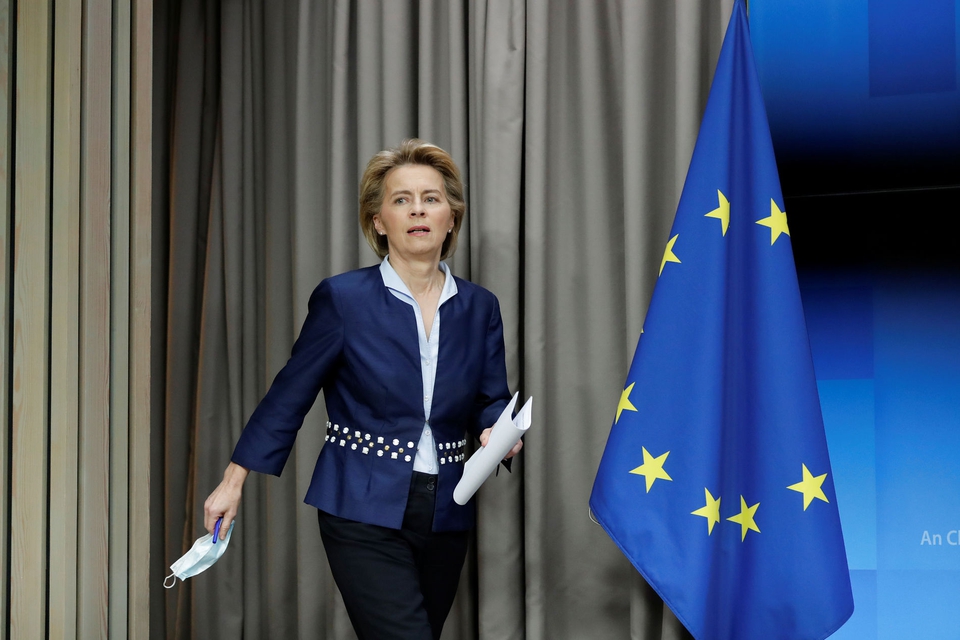 European Commission President Ursula Von Der Leyen is seen during a news conference following European summit in video conference format, in Brussels, Belgium June 19, 2020. (Foto: Pool/Reuters/Ritzau Scanpix)
