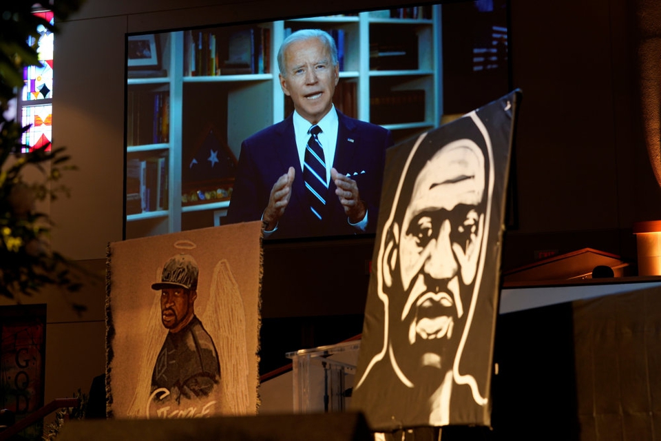 Joe Biden deltog ikke tirsdagens begravelse af George Floyd, men havde sendt en videobesked, der blev vist under ceremonien.