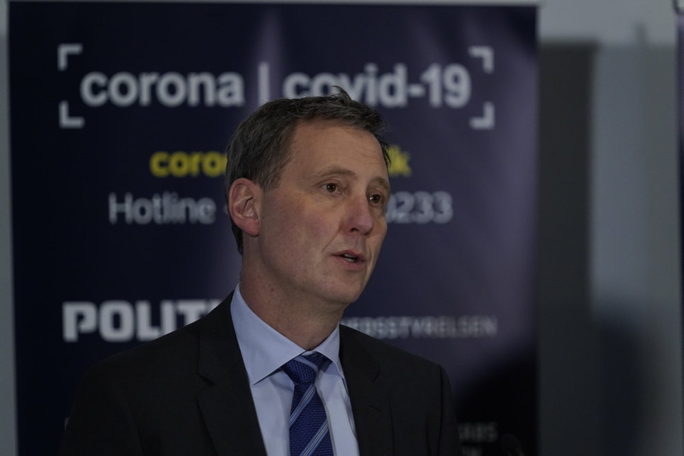 Justitsminister Nick Hækkerup, Direktør Erik Brøgger, Udenrigsministeriets Borgerservice, Direktør Søren Brostrøm, Sundhedsstyrelsen og Rigspolitichef, Thorkild Fogde giver en status på situationen med hensyn til coronavirus og COVID-19, i Eigtveds Pakhus i København onsdag den 25. marts 2020.