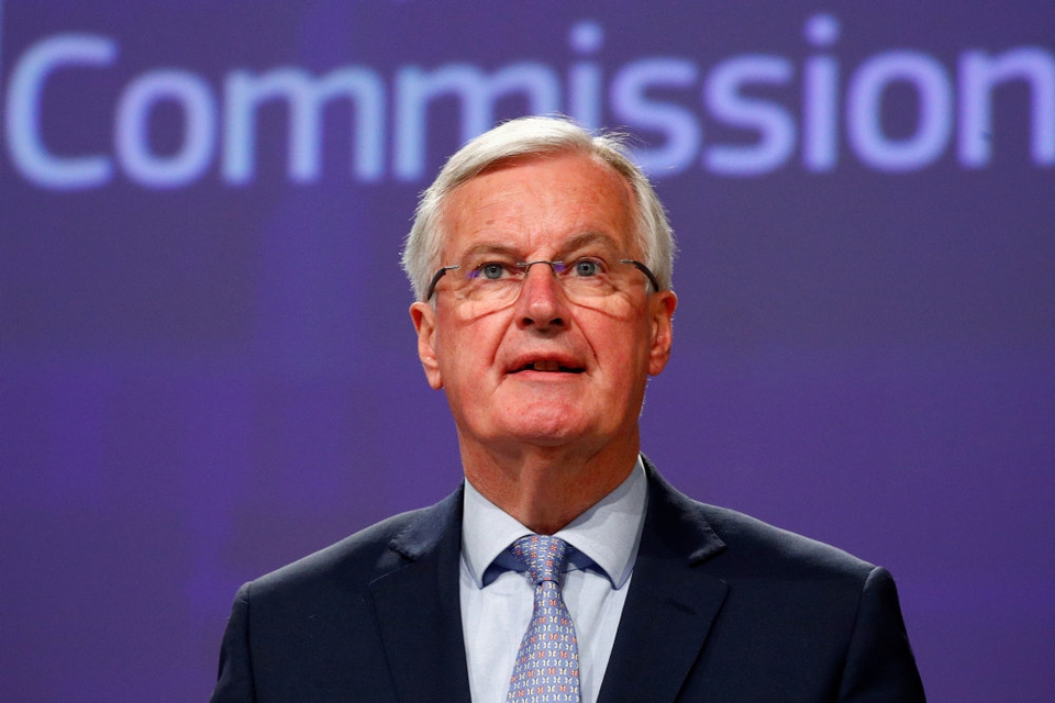 EU's brexitforhandler, Michel Barnier, under en pressekonference i Bruxelles fredag.